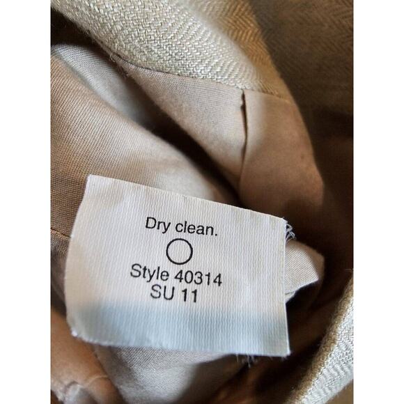 J Crew 100% Linen Pencil Skirt Womens Size 4 Lined Herringbone Side Stripe Tan - Picture 9 of 9
